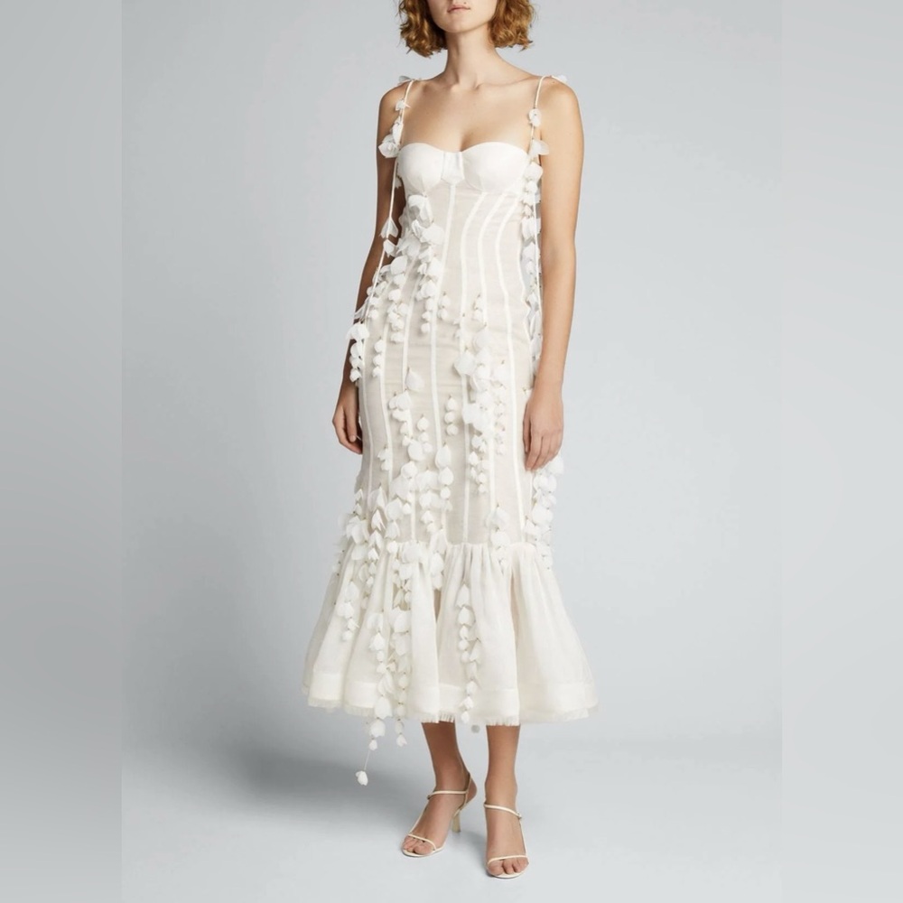 NWT ZIMMERMANN Petal Appliqué Linen Silk Corset Gown White Midi Dress Size 1 - Picture 5 of 16